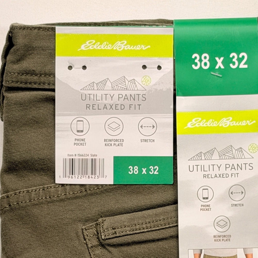 Eddie Bauer Mens Relaxed Fit Utility Pants Slate Green 38x32 Stretch 1566224 NEW - Picture 5 of 5